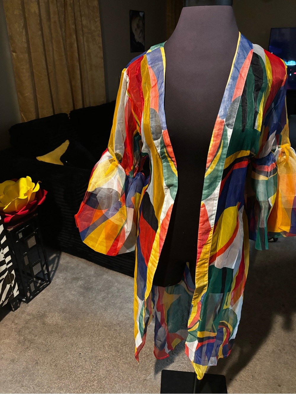 Sheer Multicolor Open-Front Women's Duster Jacket